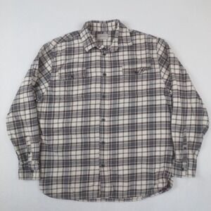 Jachs Flannel Shirt Mens L Gray Plaid Heavyweight L/S Button Outdoors Hike Camp‎